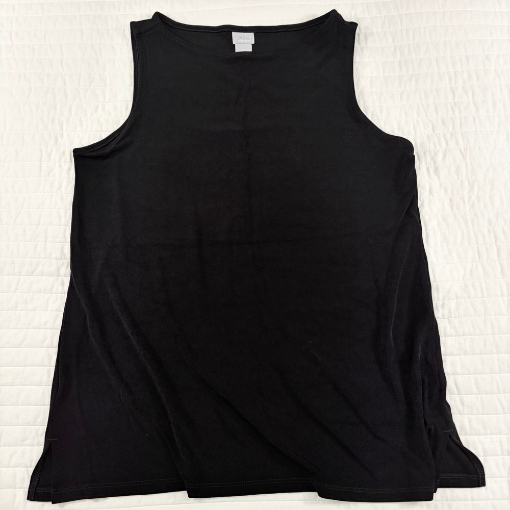 Chico's Black Travelers Sleeveless Boat Neck Tank Top Women Size 2 / 12-14